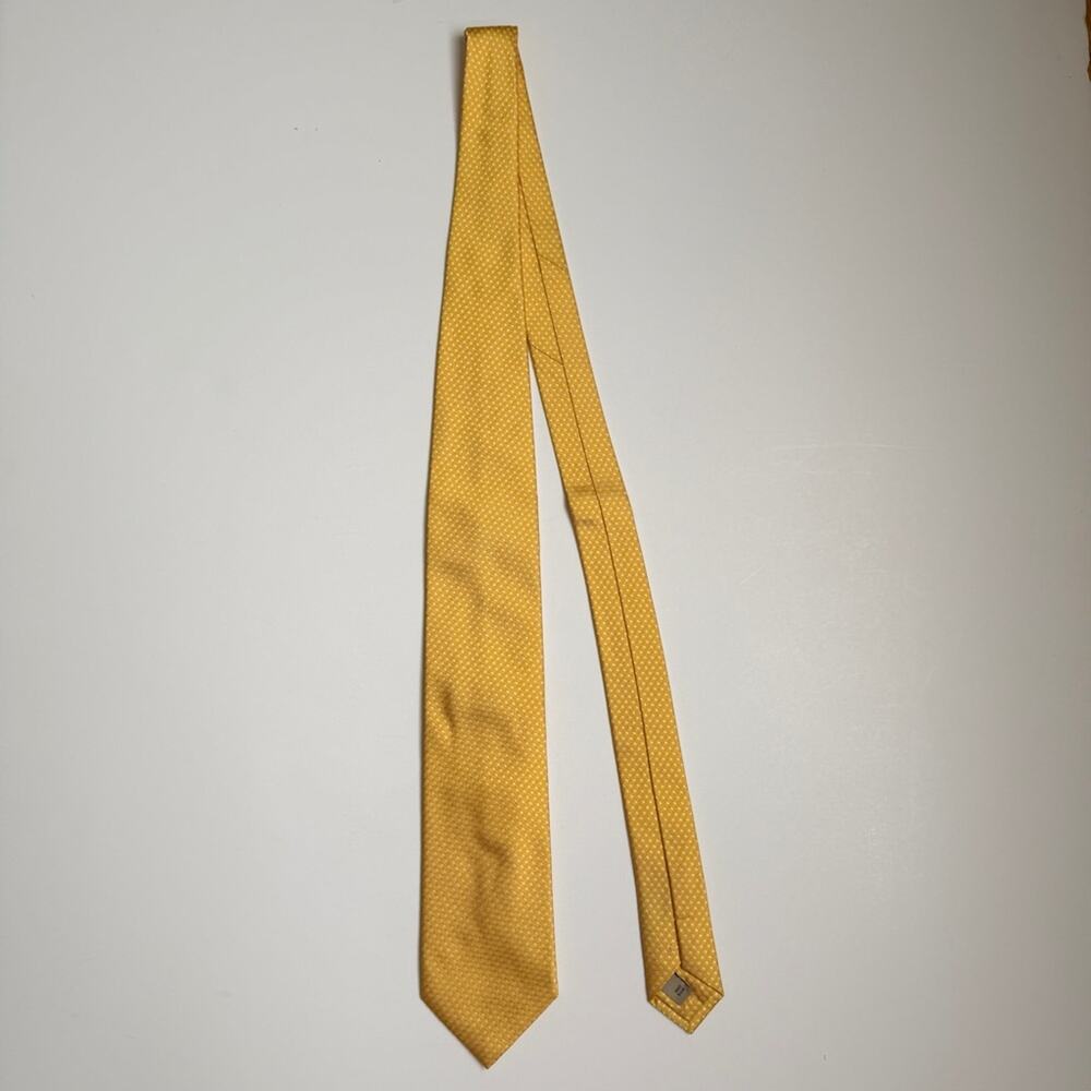 Burberry Gold Tie with White Polka Dots 56 inches